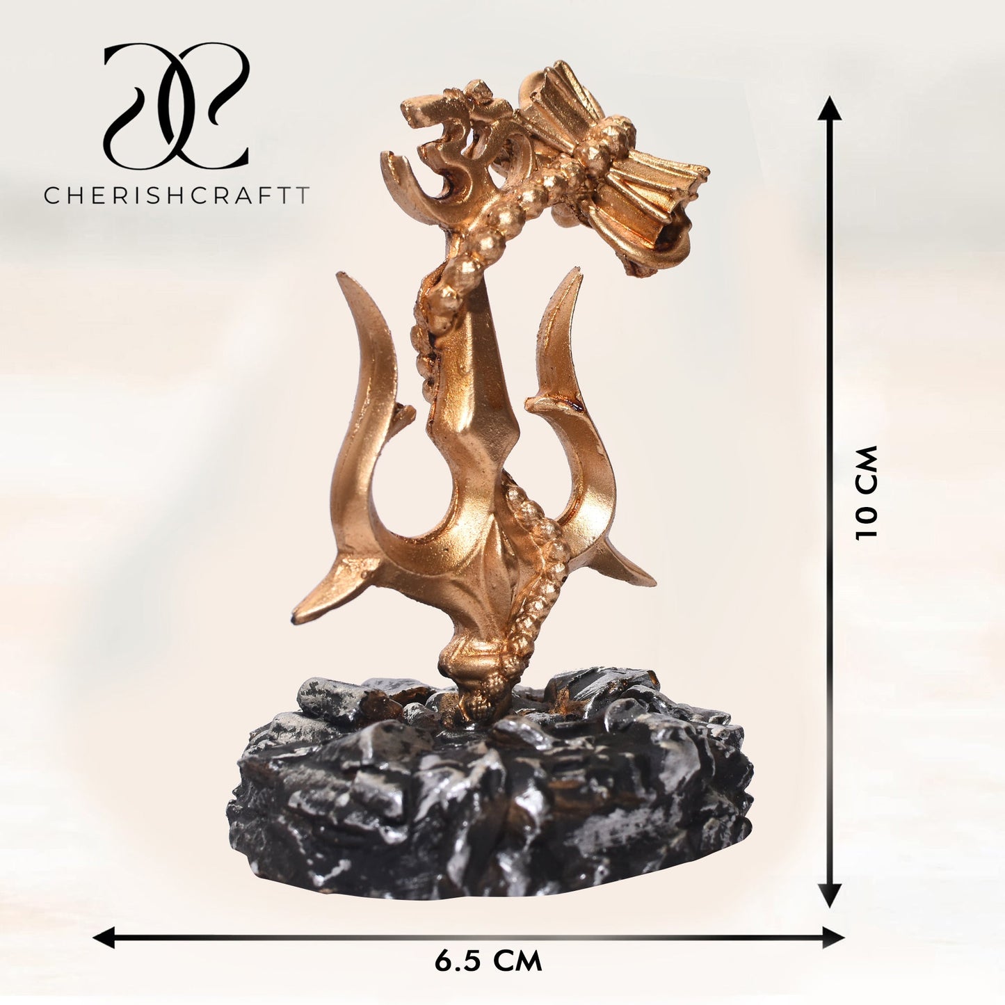 cherishcraftt Trishul with Damru Traditional Trishul Damru Shiva Trishul Idol Decorative Showpiece for Car Dashboard Home Decor Pooja Room Black Base 3.9 Inch