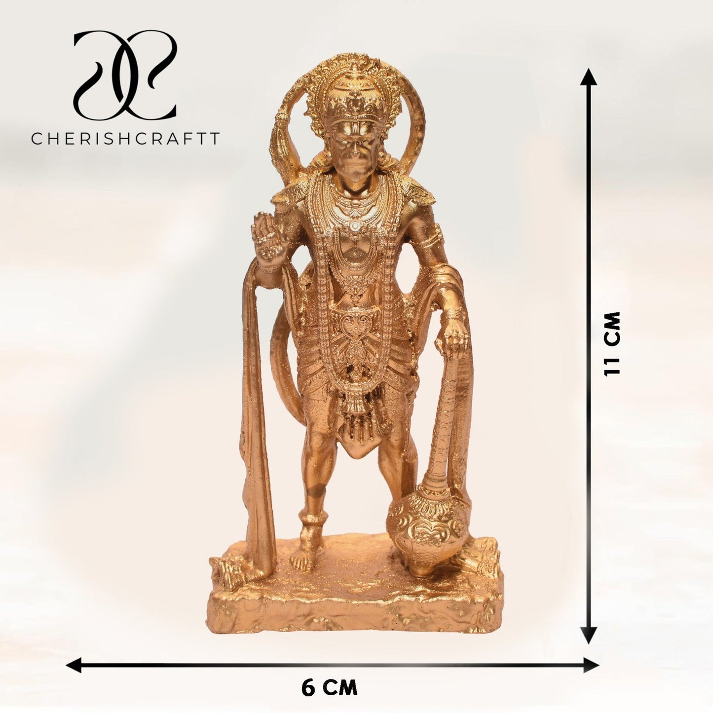 Gold Resin Lord Standing Hanuman Ji Idol with Devotion, God Figure Statue, 100% Handcrafted & Organic Decorative Showpiece Murti for Car Dashboard, Home Decor